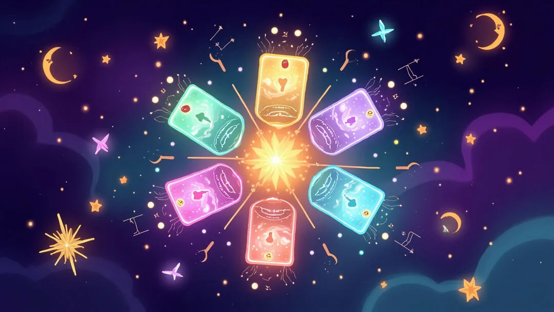 Four colourful emoji cards arranged for a playful daily reading