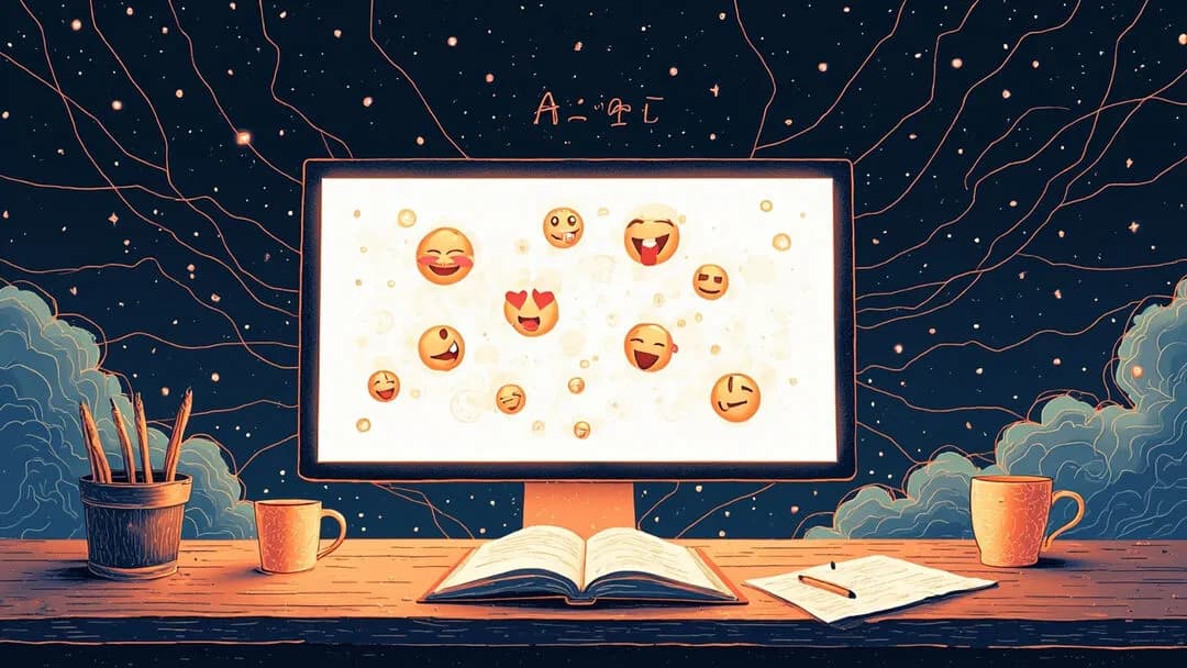 Hand-drawn/futuristic illustration: generative AI shaping the future of emoji