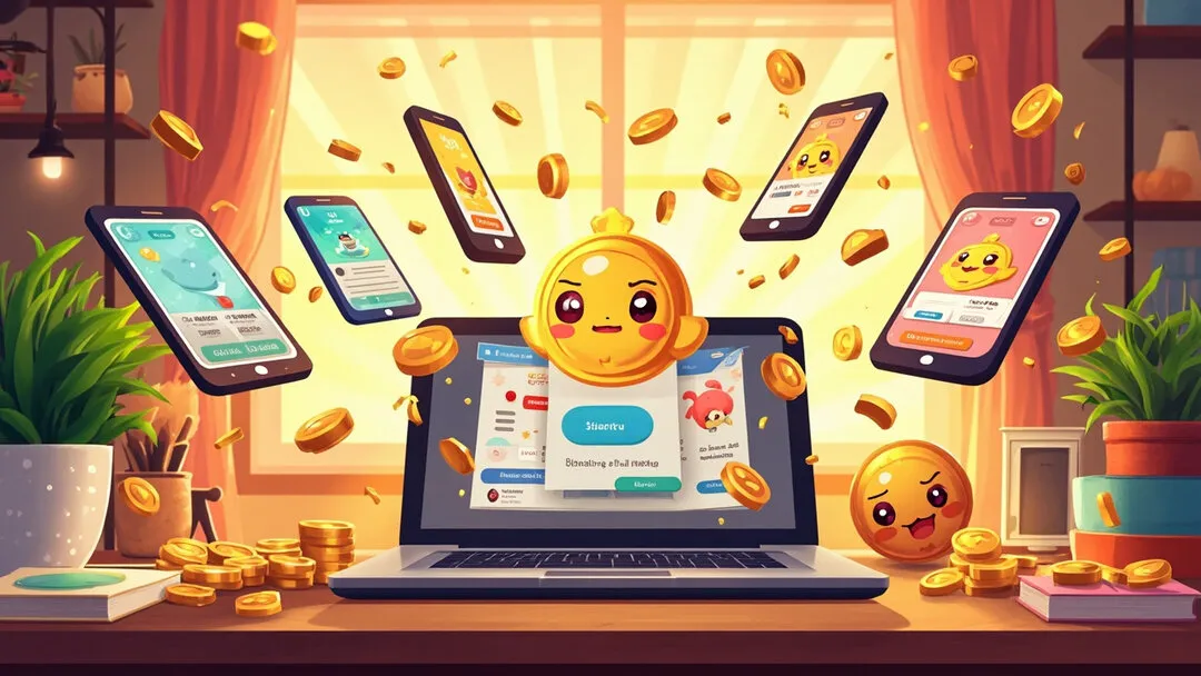 Hand-drawn illustration of a small studio turning emoji into a side income stream